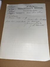 1881 Antique Letterhead: Shelby County Iowa IA Treasurer Office J W Harrod picture