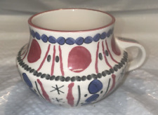 RETIRED Anthropologie Handpainted, Ceramic Coffee Mug Cup Dark Pink Blue picture
