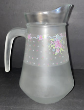 Briliant Frosted Flower Glass Pitcher 8.5