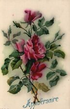 Vintage Postcard 1907 Anniversaire Happy Birthday Greetings Beautiful Flowers picture