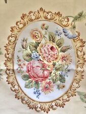 Vintage Kingsway Kensington Cottage Floral Fabric Remnant Yellow with Pink Roses picture