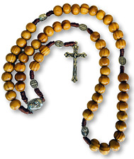 St Saint Benedict Wooden Rosary Men Women Wood Prayer Beads Cross Crucifix picture