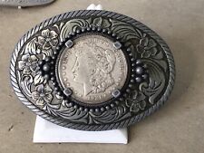 Vintage 1921 Morgan Silver Dollar Western Style Belt Buckle Real picture