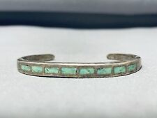 OUTSTANDING VINTAGE NAVAJO 8 INLAY TURQUOISE SQUARES STERLING SILVER CUFF picture