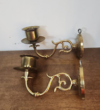 PAIR CM VINTAGE BRASS WALL SCONCE CANDLEHOLDERS picture