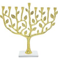The Dreidel Company Hanukkah Menorah Tree of Life with Stone Base Gold 11” High picture