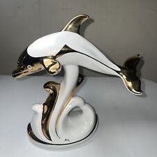 Vintage 24k Art Deco Dolphin Signed Ahunz? Made In Italy. 9x8” Beautiful Piece picture