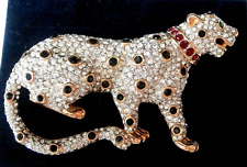 Signed Swarovski Pin Brooch Crystal Set Leopard in Rhodium & Gold Plated picture