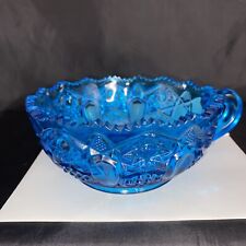 Vintage Blue Blunique Glass MCM Vase With Gold Painted Rim 7 Inches Tall picture