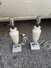 Vintage Pair Of  Frosted Glass/Italian Fine Marble Base Boudoir Table Lamps picture
