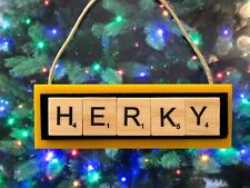 HERKY the Hawk Iowa Hawkeyes University Christmas Ornament Scrabble picture