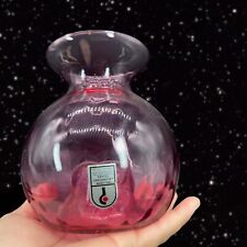 Vintage PILGRIM CRANBERRY Glass Vase Swirl Optic Hand Made USA Glass Hallow 5.5” picture
