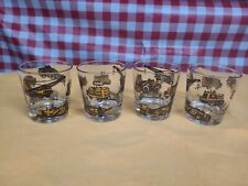 Vintage Set Of 4 Lowball Or Whiskey Glasses Black And Gold Construction Theme picture