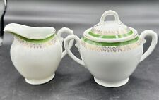 Antique A P Austria Creamer & Sugar Green And Gold Victorian Porcelain As Is picture