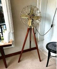 Brass Antique Finish Electric Floor Fan With Adjustable Wooden Tripod Stand gift picture