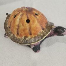 Vintage MCM Flower Frog Turtle Ceramic Art Pottery Large 10in. Earthtone Colors picture