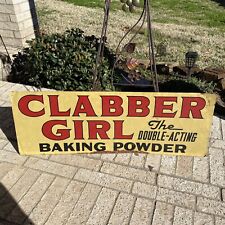 Vintage 1952 Clabber Girl Baking Powder Sign Original Metal Double Sided Yellow picture