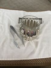 Vintage Small Glass Ice Bucket with Metal Handle, Holder And Tongs, Art Deco picture