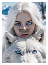 GORGEOUS YOUNG WOLF LADY BLUE EYES 5X7 FANTASY PHOTO picture