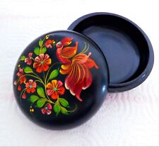 VINTAGE HAND PAINTED BIRD OF PARADISE FLORAL MOTIF WOOD JEWLERY TRINKET DISH picture