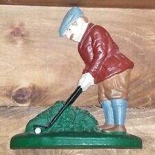 Vintage Golfer Golfing Doorstop or Bookend Painted Cast Iron picture