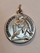 Sterling Silver St. Charles Pendant Religious Medal Charm GREAT DETAIL VINTAGE picture