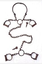 Iron Antique Handcrafted Rare Neck  Handcuffs Lock With Keys picture