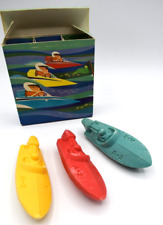 VINTAGE AVON TUB RACERS 3 Race Boat Soaps - New in Box, Red Yellow Blue Made USA picture