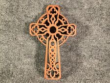 Vintage Celtic Design Wooden Cross Carved Brown Decorative Ornate Wall 8 x 5