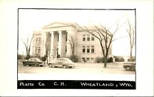 RPPC Platte County Court House Wheatland WY Street View Cars UNP Postcard picture