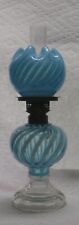 ITEM # 314 Antique Hobbs Opalescent Blue Swirl Glass Miniature Oil Lamp picture