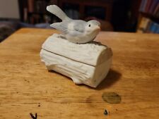 Ceramic Bisque Bird on Log Trinket Box by Crowning Touch Japan Removable Lid 3x3 picture