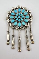 Zuni Patsy Weebothee Cluster Turquoise Sterling Silver Dreamcatcher Pin Pendant picture