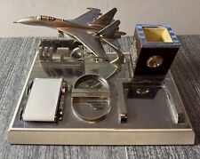WTO World Trade Org Vintage Metal & Wood Desk Set w/ diecast F15 Fighter Jet picture