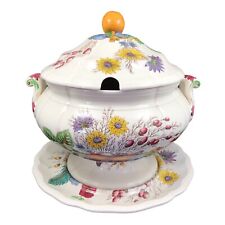 Vintage Spode Soup Tureen Reynolds w Lid & Under Plate Fruits Flowers Theme picture