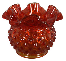 Vintage Fenton Art Glass Amberina Hobnail Ruffled Rim Mini Vase 3