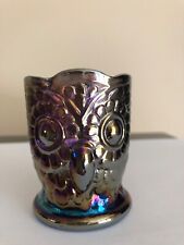 Vintage Imperial Iridescent Carnival Glass Owl Toothpick Holder picture