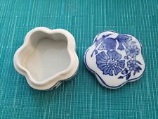 Vintage Porcelain Flower Shaped Trinket Boxes Blue & White picture