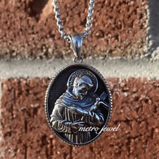 JXC Christian St Saint Francis of Assisi Statue Medal Medallion Pendant Necklace picture