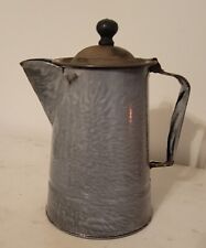 Antique-Vintage Gray Enameled Coffee Pot w Flip Lid 7
