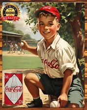 Coke - Coca-Cola - 1950s - Restored - Baseball - Metal Sign 11 x 14 picture