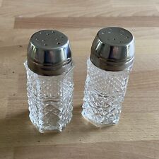 Vintage Wexford Diamond Salt and Pepper Shakers Set Clear Glass Metal Screw Tops picture
