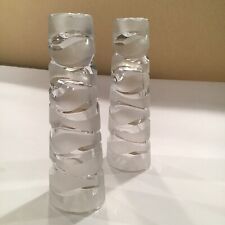 Pair JG Durand Art Deco Clear Satin Frosted Candlesticks for Taper Candles picture