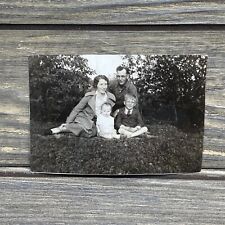 Vtg 1936 Black White Photo Family Mother Father 2 Kids Outdoors Portrait 3x2.5” picture