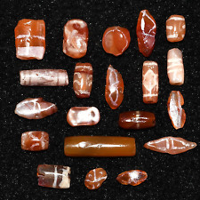 20 Rare Ancient Etched Carnelian Beads with Rare Pattern in Very Good Condition picture