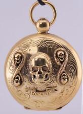 Antique Victorian Gilt Silver Medicine Poison Pill Box c1880's Skull Warning Tag picture