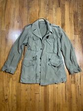 Original US Army M-1943 Military Olive Green Field Jacket 34L Faded + Thrashed picture
