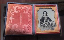 1/6 Ambrotype Pretty Teen Girl Nice Dress Ribbons in Hair, Jewelry - 1850s picture