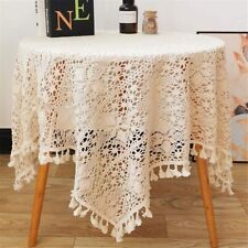 Vintage Hand Crochet Tablecloth Square Lace Table Topper Wedding Decor Floral picture