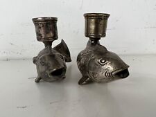 Vintage Koi Fish Silverplate Pair of Decorative Fish Candlesticks picture